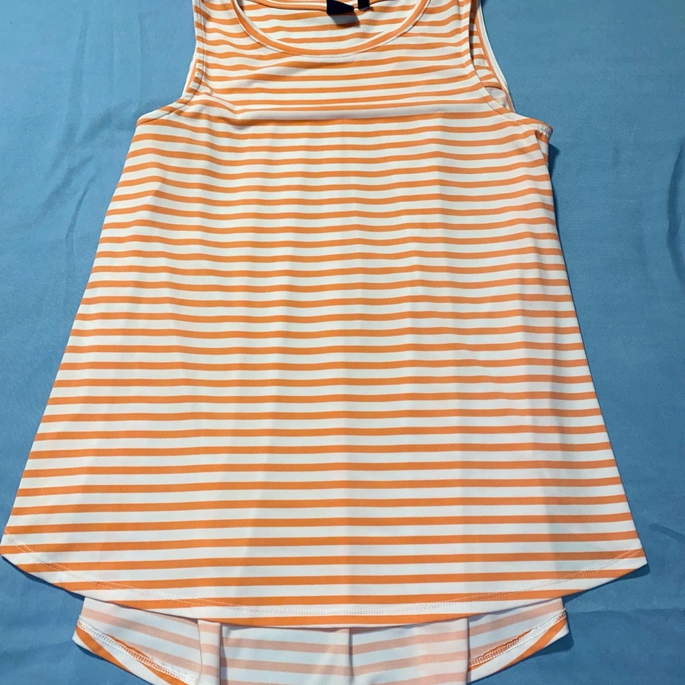 Kaari Blue Asymmetrical Orange and White Tank Top
